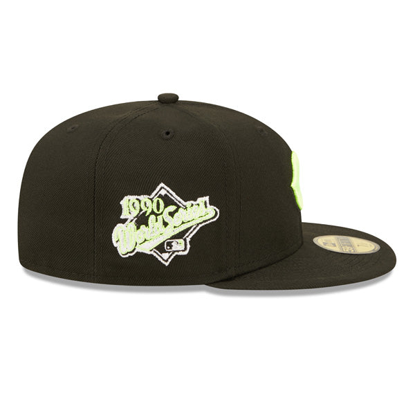 Cincinnati Reds 1990 Exclusive SUPER POP New Era Fitted 59Fifty MLB Hat -Black/Lime