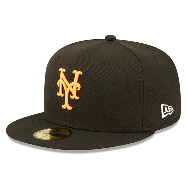 New York Mets 1986 Exclusive SUPER POP New Era Fitted 59Fifty MLB Hat -Black/Neon Orange