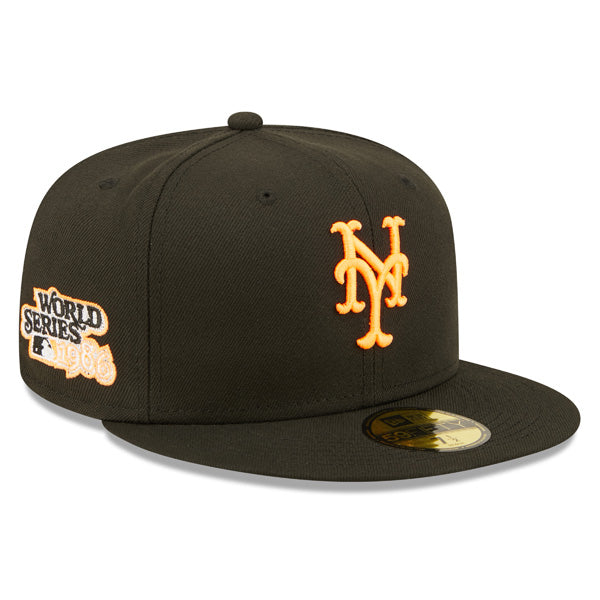 New York Mets 1986 Exclusive SUPER POP New Era Fitted 59Fifty MLB Hat -Black/Neon Orange