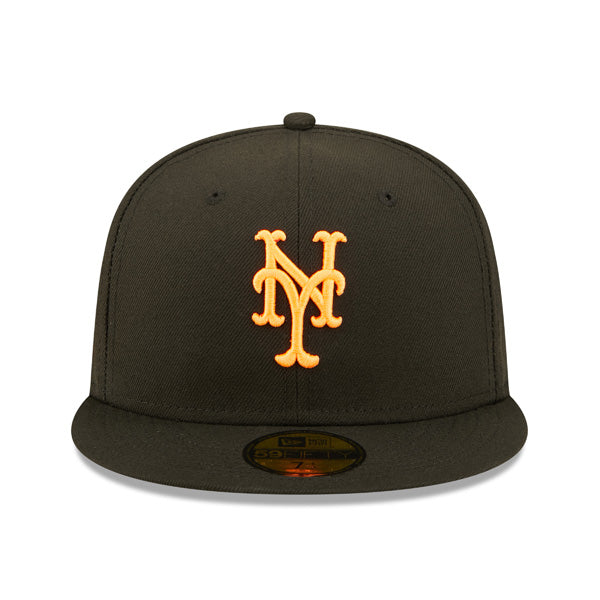 New York Mets 1986 Exclusive SUPER POP New Era Fitted 59Fifty MLB Hat -Black/Neon Orange