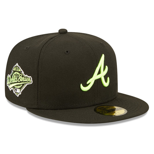 Atlanta Braves 1989 World Series Exclusive SUPER POP New Era Fitted 59Fifty MLB Hat -Black/Lime