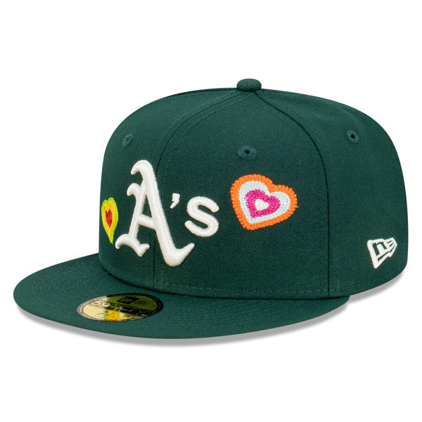 Oakland Athletics CHAINED HEARTS Exclusive New Era Fitted 59Fifty MLB Hat -Green/Pink