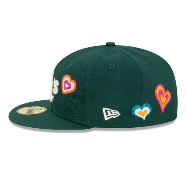 Oakland Athletics CHAINED HEARTS Exclusive New Era Fitted 59Fifty MLB Hat -Green/Pink