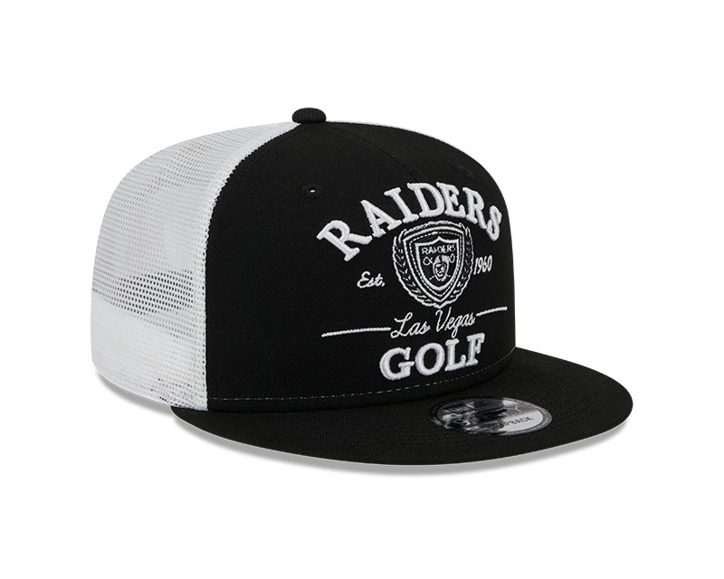 Las Vegas Raiders NFL New Era THE CLUB TRUCKER 9Fifty Snapback Mesh Hat - Black/White