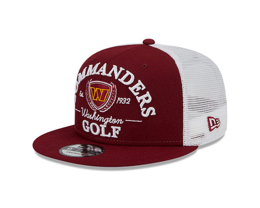 Washington Commanders NFL New Era THE CLUB TRUCKER 9Fifty Snapback Mesh Hat - Burgundy/White