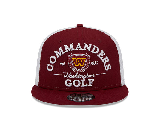 Washington Commanders NFL New Era THE CLUB TRUCKER 9Fifty Snapback Mesh Hat - Burgundy/White