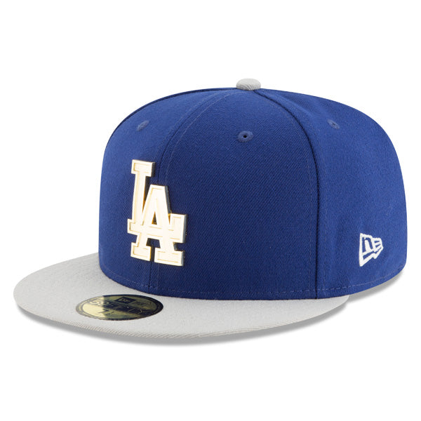 Los Angeles Dodgers Exclusive New Era GOLDEN FINISH 59Fifty Fitted MLB Hat - Royal/Gray/Gold