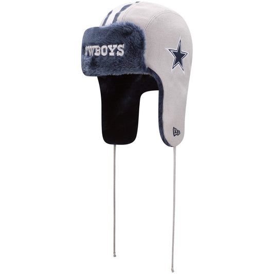 Dallas Cowboys New Era NFL Helmet Head Trapper Knit Hat - Gray/Navy