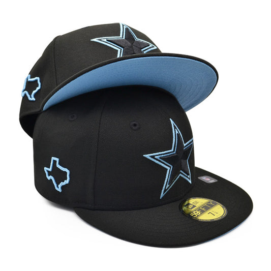 Dallas Cowboys SIDE STATED Exclusive New Era 59Fifty Fitted NFL Hat - Black/Sky Bottom