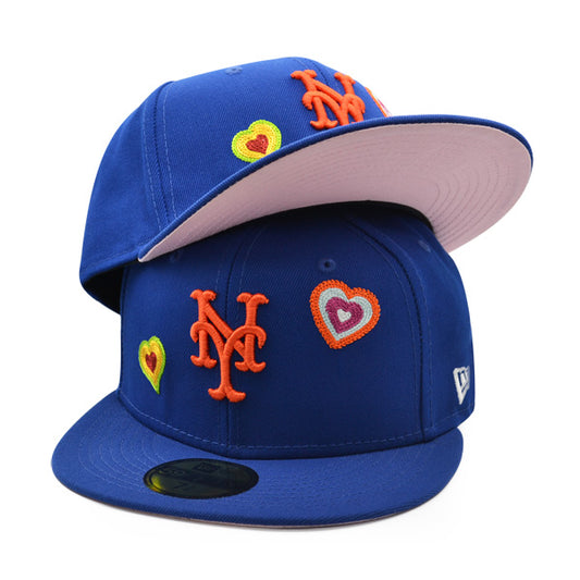 New York Mets CHAINED HEARTS Exclusive New Era Fitted 59Fifty MLB Hat -Royal/Pink
