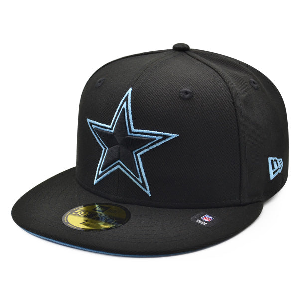 Dallas Cowboys SIDE STATED Exclusive New Era 59Fifty Fitted NFL Hat - Black/Sky Bottom