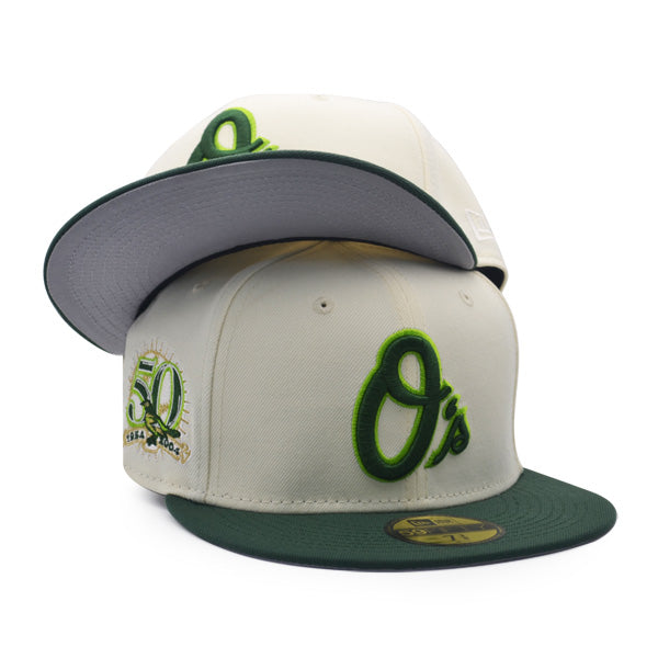 Baltimore Orioles 50th ANNIVERSARY Exclusive New Era 59Fifty Fitted Hat - Chrome/Pine/Gold Metallic