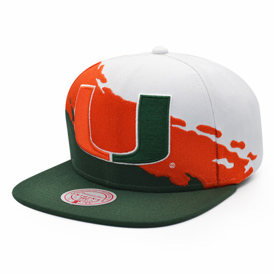 Miami Hurricanes NCAA Mitchell & Ness PAINTBRUSH Snapback Hat - Green/Orange