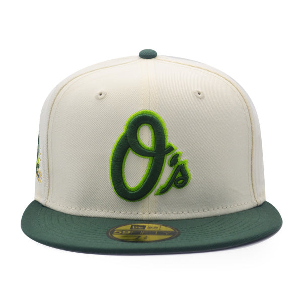 Baltimore Orioles 50th ANNIVERSARY Exclusive New Era 59Fifty Fitted Hat - Chrome/Pine/Gold Metallic