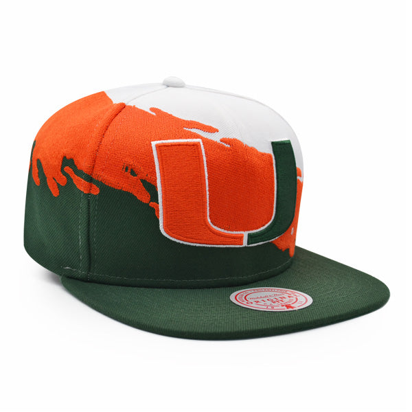 Miami Hurricanes NCAA Mitchell & Ness PAINTBRUSH Snapback Hat - Green/Orange