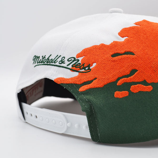 Miami Hurricanes NCAA Mitchell & Ness PAINTBRUSH Snapback Hat - Green/Orange