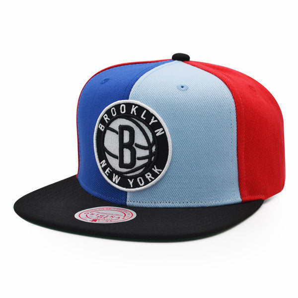 Brooklyn Nets Mitchell & Ness TEAM PINWHEEL Snapback NBA Hat - Royal/Sky/Red