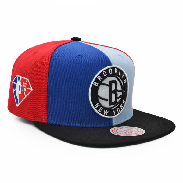 Brooklyn Nets Mitchell & Ness TEAM PINWHEEL Snapback NBA Hat - Royal/Sky/Red