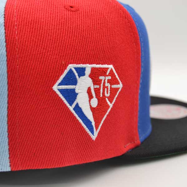 Brooklyn Nets Mitchell & Ness TEAM PINWHEEL Snapback NBA Hat - Royal/Sky/Red