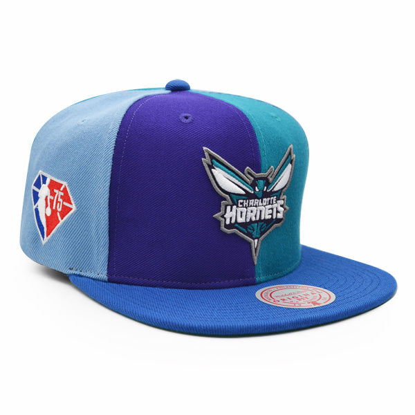 Charlotte Hornets Mitchell & Ness TEAM PINWHEEL Snapback NBA Hat - Purple/Teal/Sky