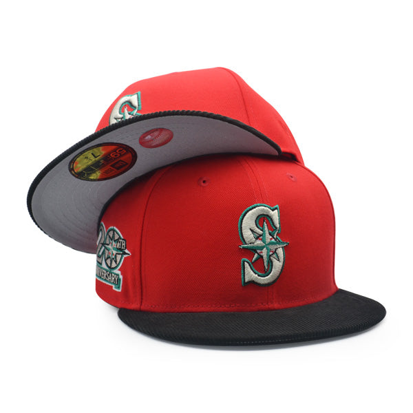 Seattle Mariners 20th ANNIVERSARY Exclusive New Era 59Fifty CORD Fitted Hat – Red/Black