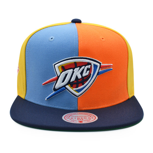 Oklahoma City Thunder Mitchell & Ness TEAM PINWHEEL Snapback NBA Hat - Sky/Orange/Yellow