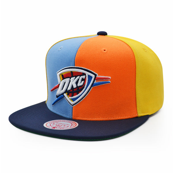 Oklahoma City Thunder Mitchell & Ness TEAM PINWHEEL Snapback NBA Hat - Sky/Orange/Yellow