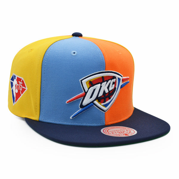 Oklahoma City Thunder Mitchell & Ness TEAM PINWHEEL Snapback NBA Hat - Sky/Orange/Yellow