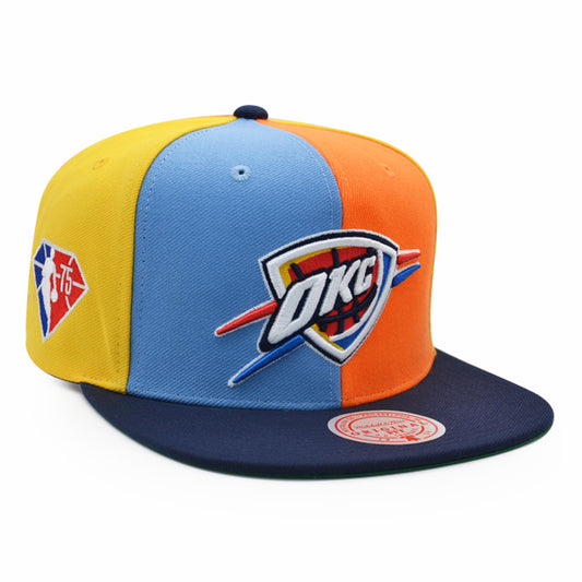 Oklahoma City Thunder Mitchell & Ness TEAM PINWHEEL Snapback NBA Hat - Sky/Orange/Yellow