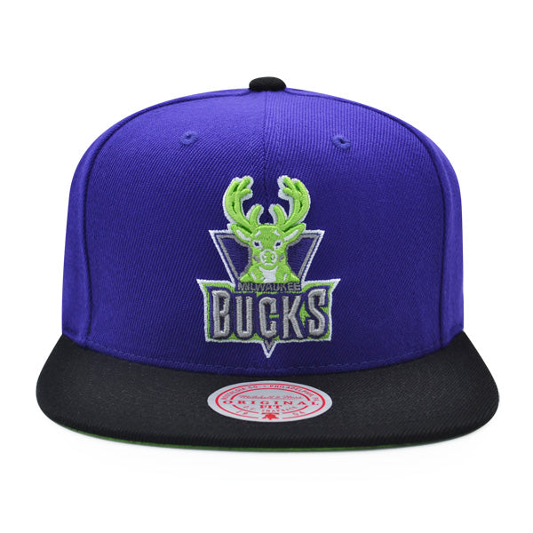 Milwaukee Bucks Mitchell & Ness RELOAD Snapback NBA Hat - Purple/Black/Lime