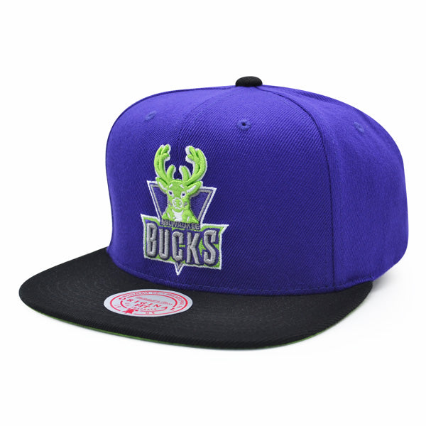 Milwaukee Bucks Mitchell & Ness RELOAD Snapback NBA Hat - Purple/Black/Lime