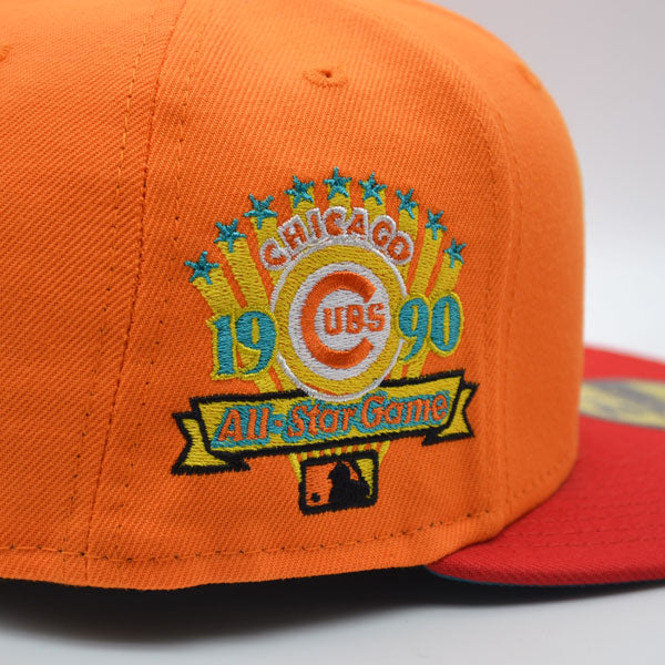 Chicago Cubs 1990 ALL-STAR GAME Exclusive New Era 59Fifty Fitted Hat –Orange/Red/Teal UV