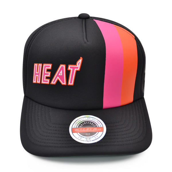 Miami Heat Mitchell & Ness JERSEY HOOK Trucker Snapback Hat - Black/Orange/Pink