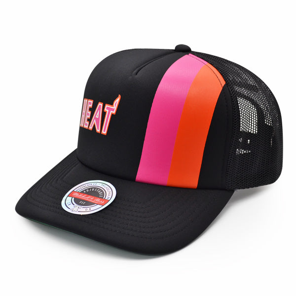 Miami Heat Mitchell & Ness JERSEY HOOK Trucker Snapback Hat - Black/Orange/Pink