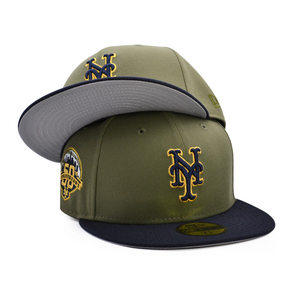 New York Mets 50th ANNIVERSARY Exclusive New Era 59Fifty Fitted Hat – New Olive/Navy