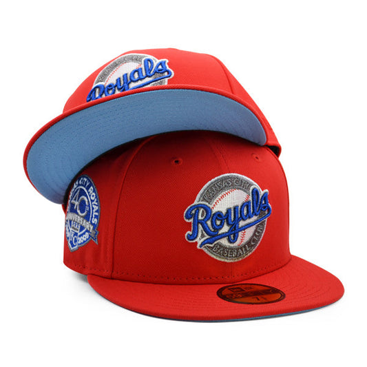 Kansas City Royals 40th Anniversary Exclusive New Era 59Fifty Fitted Hat - Front Door Red/Sky UV