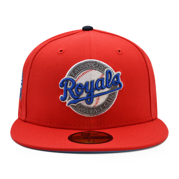 Kansas City Royals 40th Anniversary Exclusive New Era 59Fifty Fitted Hat - Front Door Red/Sky UV