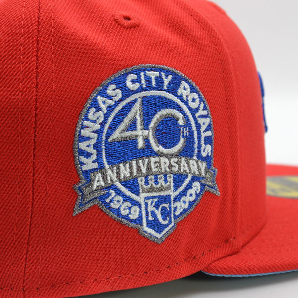 Kansas City Royals 40th Anniversary Exclusive New Era 59Fifty Fitted Hat - Front Door Red/Sky UV