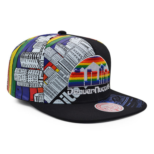 Denver Nuggets Mitchell & Ness SUPER REMIX Snapback Hat - Black/Rainbox