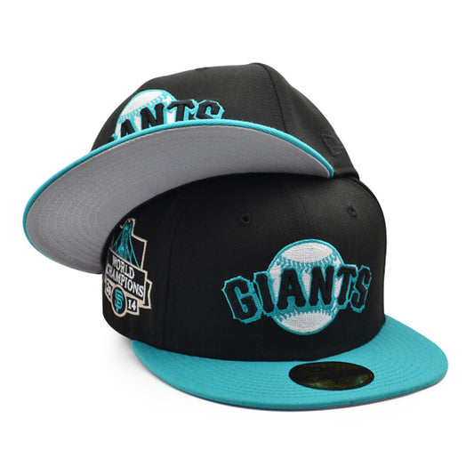 San Francisco Giants 2014 WORLD CHAMPIONS Exclusive New Era 59Fifty Fitted Hat – Black/Teal/Gray Bottom