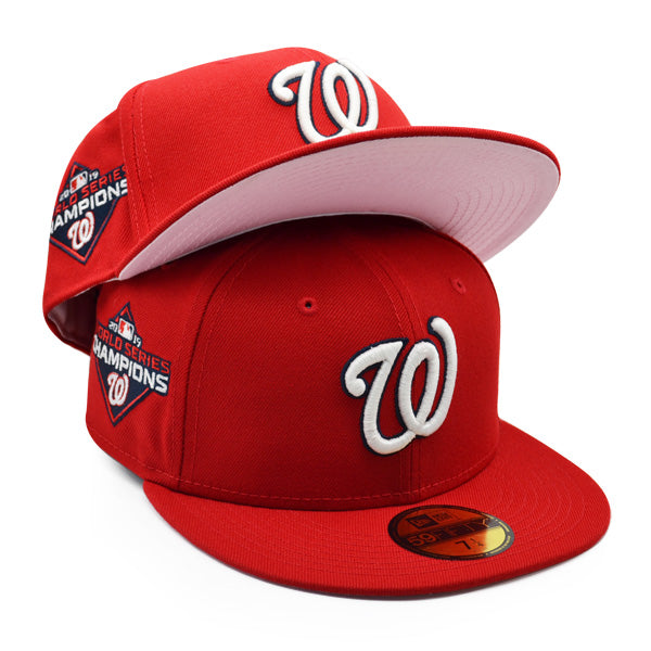 Washington Nationals 2019 WORLD SERIES CHAMPIONS Exclusive New Era GLOW 59Fifty Fitted Hat - Red/Pink Bottom