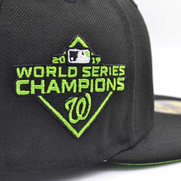 Washington Nationals 2019 WORLD SERIES CHAMPIONS Exclusive New Era 59Fifty Fitted Hat - Black/Lime Bottom