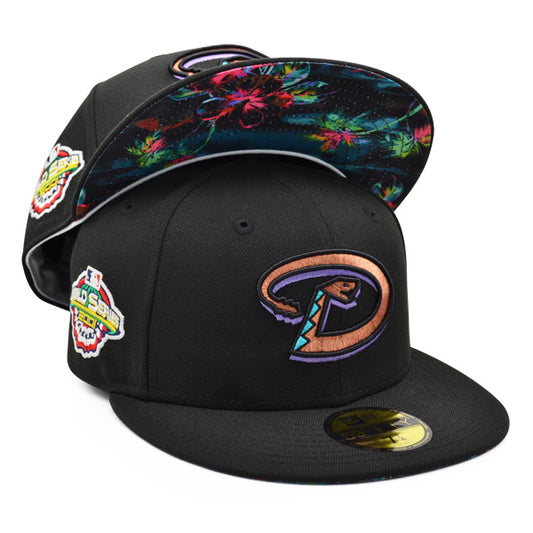 Arizona Diamondbacks 2001 World Series Exclusive New Era 59Fifty Fitted Hat - Black/Copper/Floral Bottom