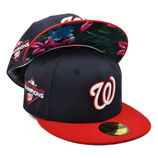 Washington Nationals 2019 WORLD SERIES CHAMPIONS Exclusive New Era 59Fifty Fitted Hat - Navy/Red/Floral Bottom
