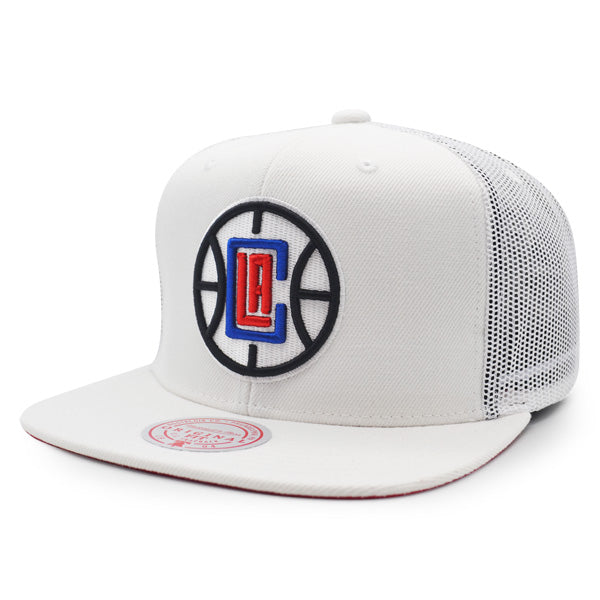 Los Angeles Clippers NBA Mitchell & Ness COOL DOWN Trucker Mesh Snapback Hat - White/Red/Royal