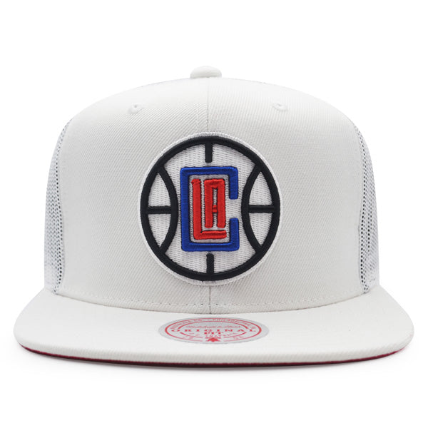 Los Angeles Clippers NBA Mitchell & Ness COOL DOWN Trucker Mesh Snapback Hat - White/Red/Royal