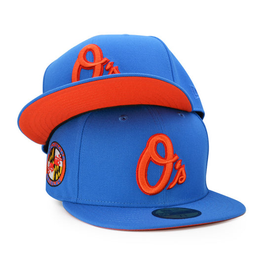 Baltimore Orioles MARYLAND FLAG Side Patch Exclusive New Era 59Fifty Fitted Hat - Sunshine Blue/Orange