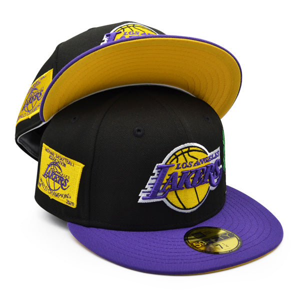 Los Angeles Lakers 2020 NBA WORLD CHAMPIONS Exclusive New Era 59Fifty Fitted Hat - Black/Purple/Yellow Bottom