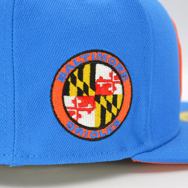 Baltimore Orioles MARYLAND FLAG Side Patch Exclusive New Era 59Fifty Fitted Hat - Sunshine Blue/Orange