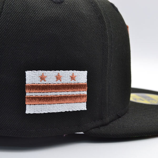 Washington Nationals DC CITY FLAG Exclusive New Era 59Fifty Fitted Hat - Black/Copper/Floral Bottom